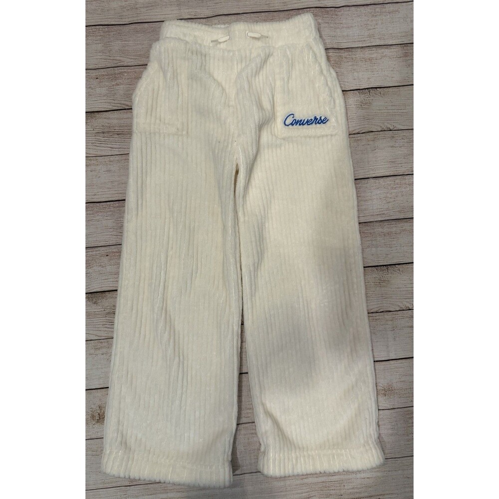 Converse kids' cream sherpa fleece corduroy wide-leg lounge pants Size 10-12